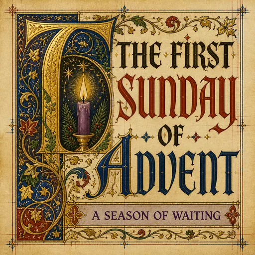 A church graphic reading “THE FIRST SUNDAY OF ADVENT”, in the Illuminated look