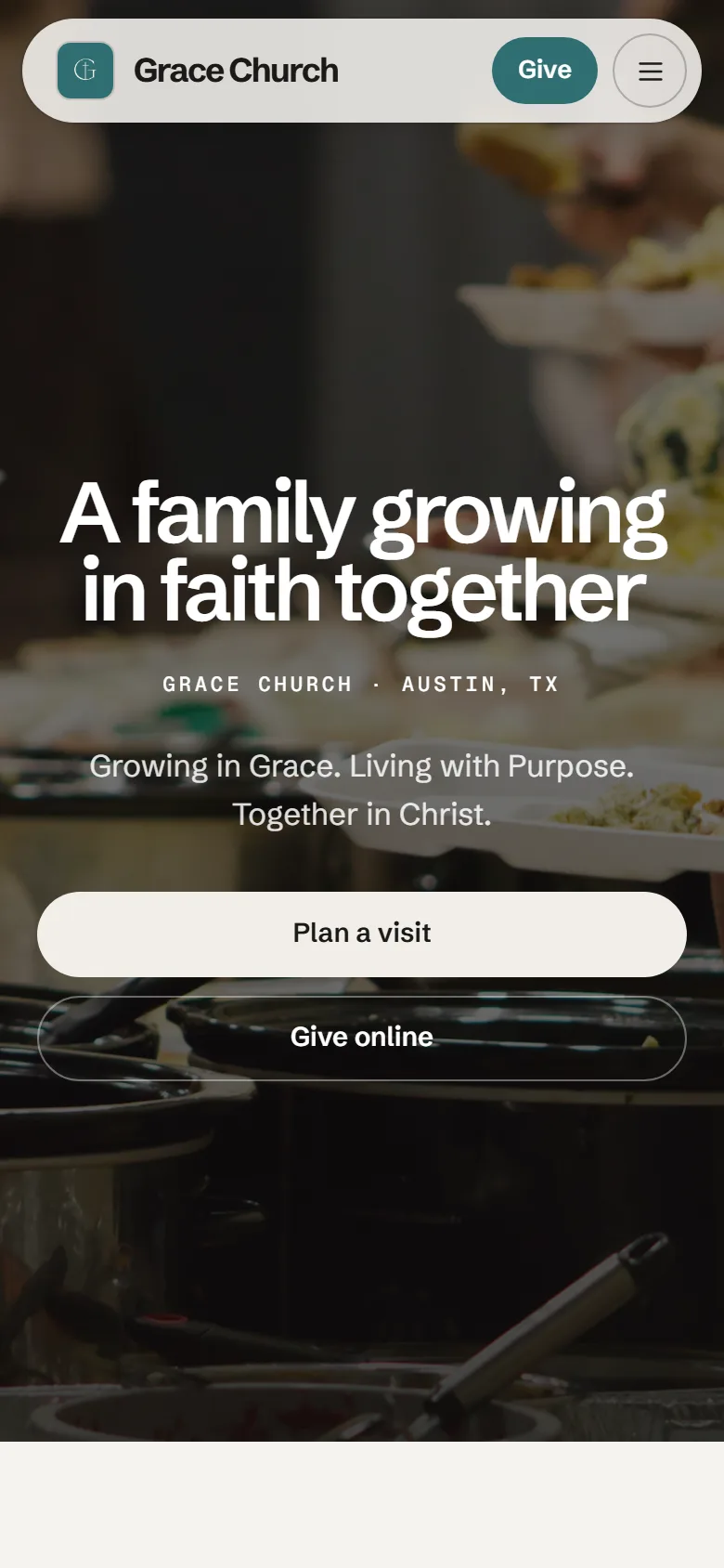 Grace Church’s home page in the Homeward look, on a phone